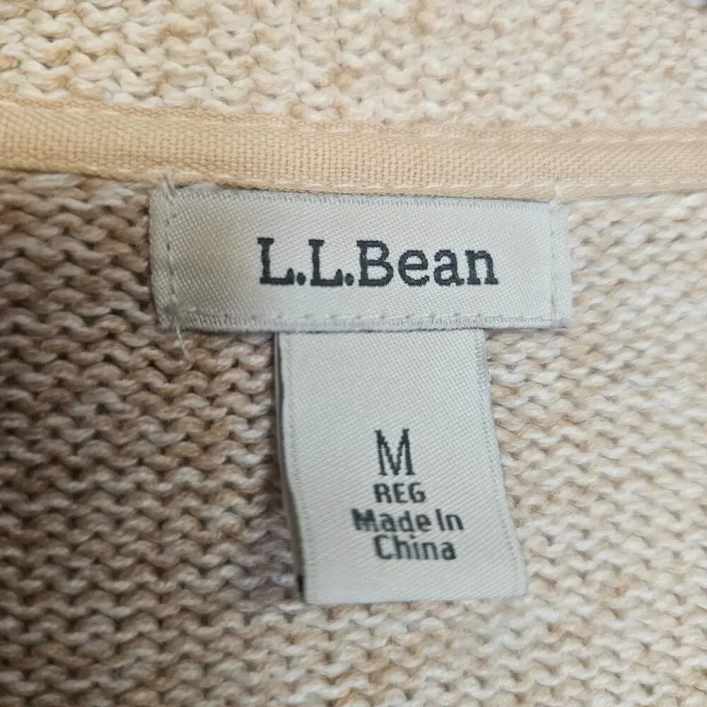 L.L. Bean Button Front Cardigan Sweater Size Medium Oatmeal Beige Cotton